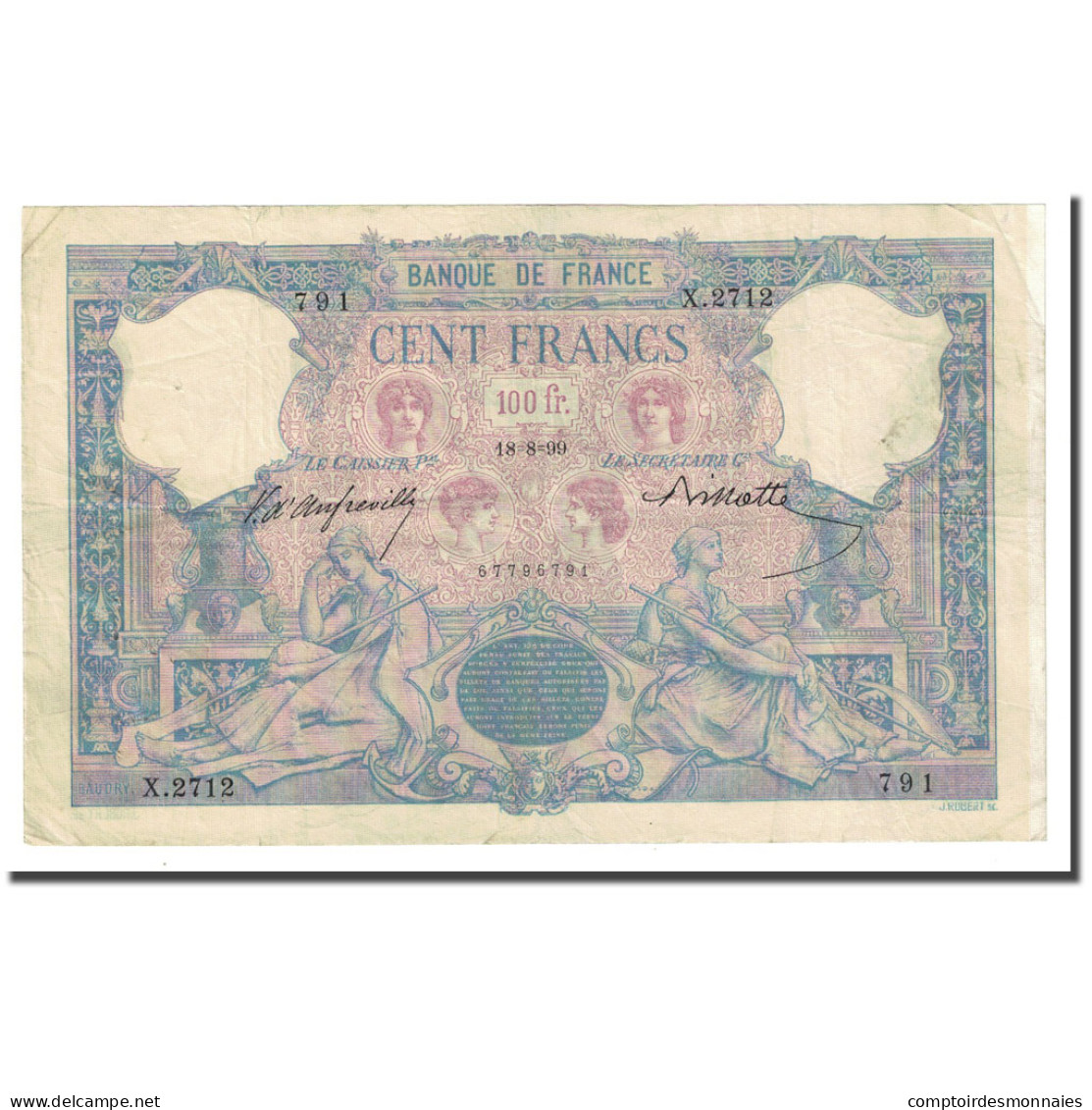 France, 100 Francs, Bleu Et Rose, 1899-08-18, TTB, Fayette:21.12, KM:65b - 100 F 1888-1909 ''Bleu Et Rose''