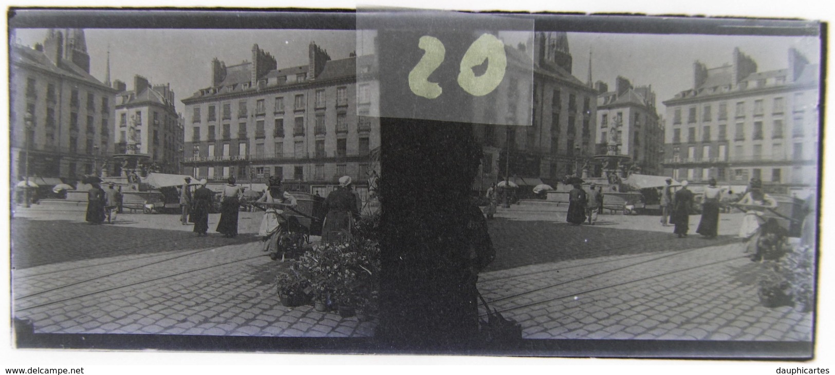 NANTES Vers 1900 : Place Royale. Plaque De Verre Stéréoscopique, Positif. - Plaques De Verre