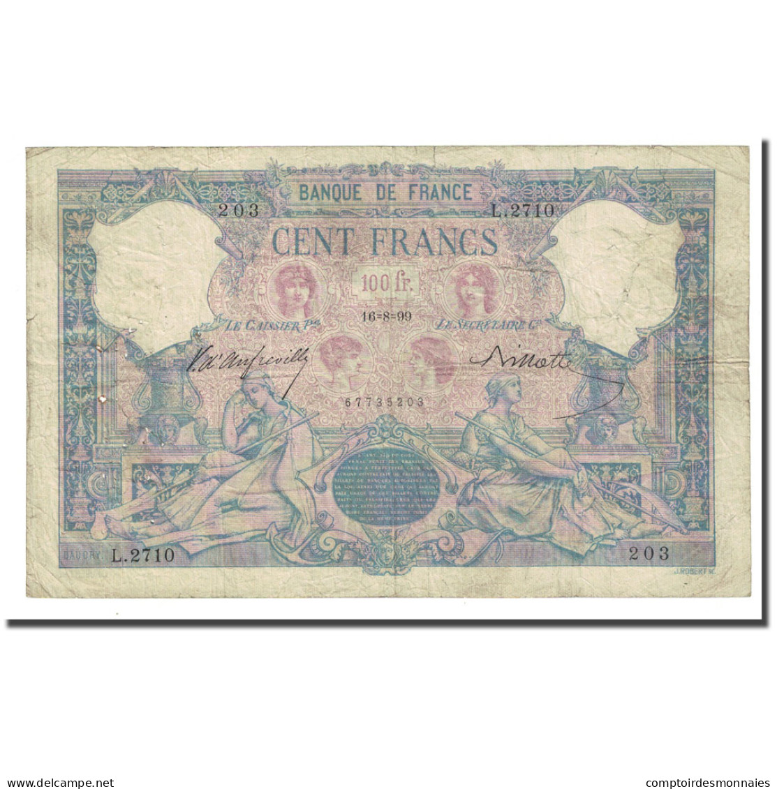 France, 100 Francs, Bleu Et Rose, 1899-08-16, TB, Fayette:21.12, KM:65b - 100 F 1888-1909 ''Bleu Et Rose''