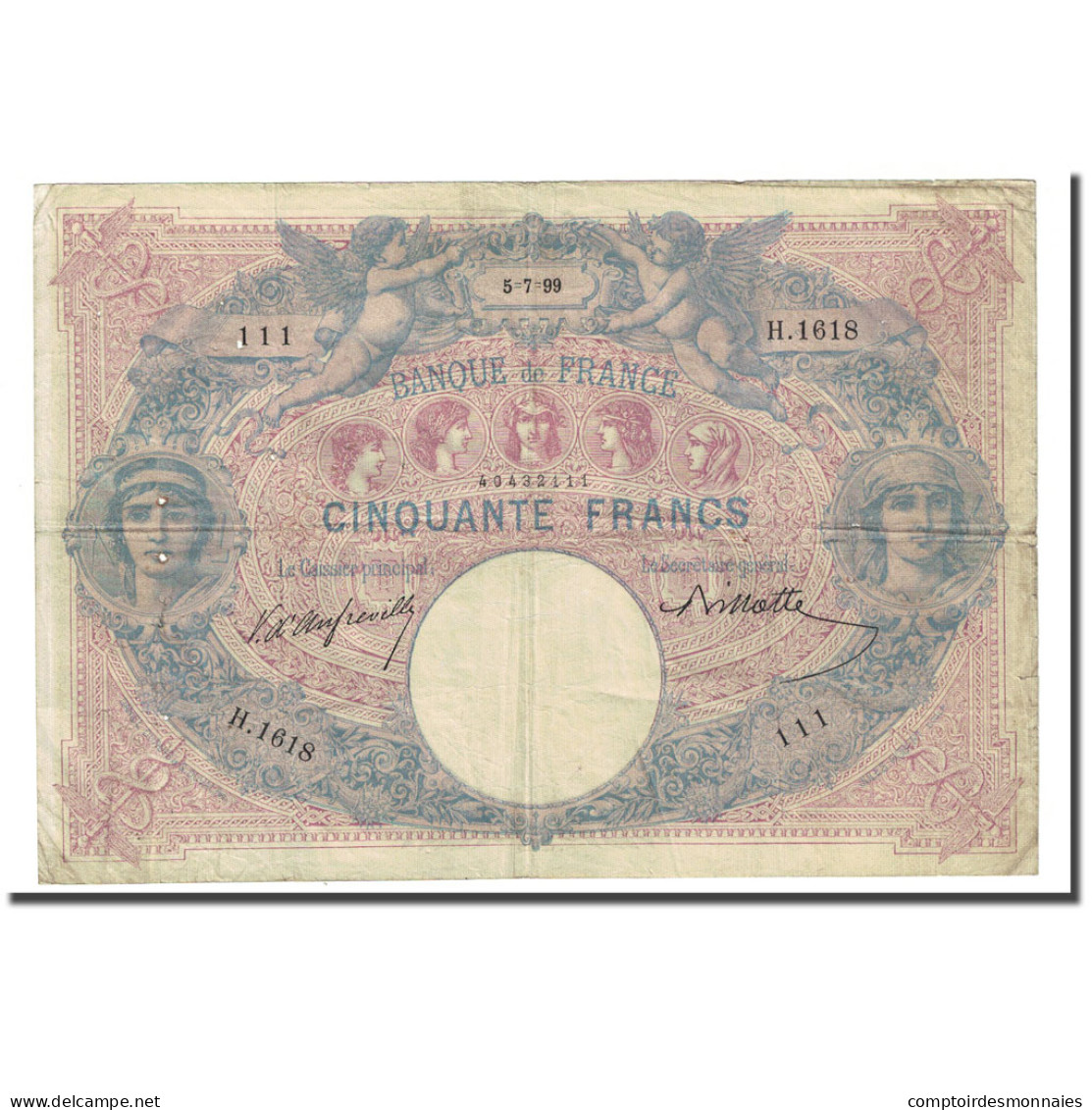 France, 50 Francs, Bleu Et Rose, 1899-07-05, TB, Fayette:14.11, KM:64b - 50 F 1889-1927 ''Bleu Et Rose''