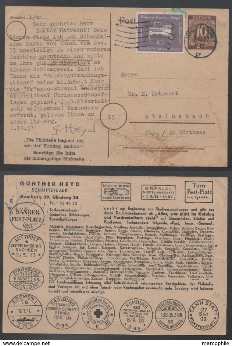 HAMBURG - PHILATELIE / 1957 ENTIER POSTAL PRIVE  ILLUSTRE   (ref LE882) - Cartes Postales Privées - Oblitérées