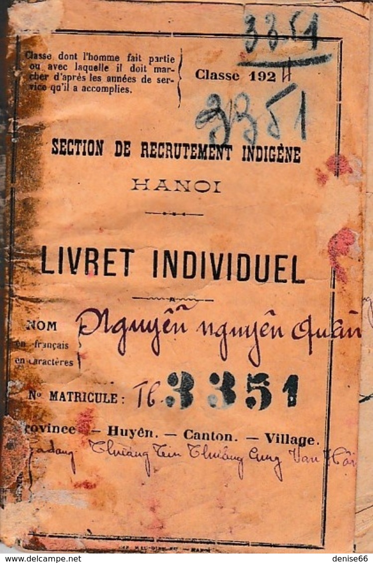 1924 - INDOCHINE - RECRUTEMENT INDIGÈNE - Rgt D'Infanterie Coloniale - Bilingue - Historical Documents