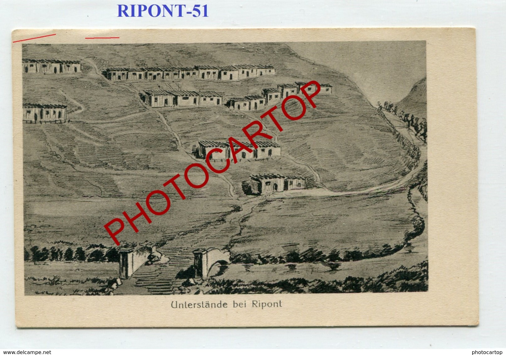 RIPONT-Dessin-Lager-CARTE Imprimee Allemande-Guerre14-18-1WK-France-51-Militaria- - Ville-sur-Tourbe