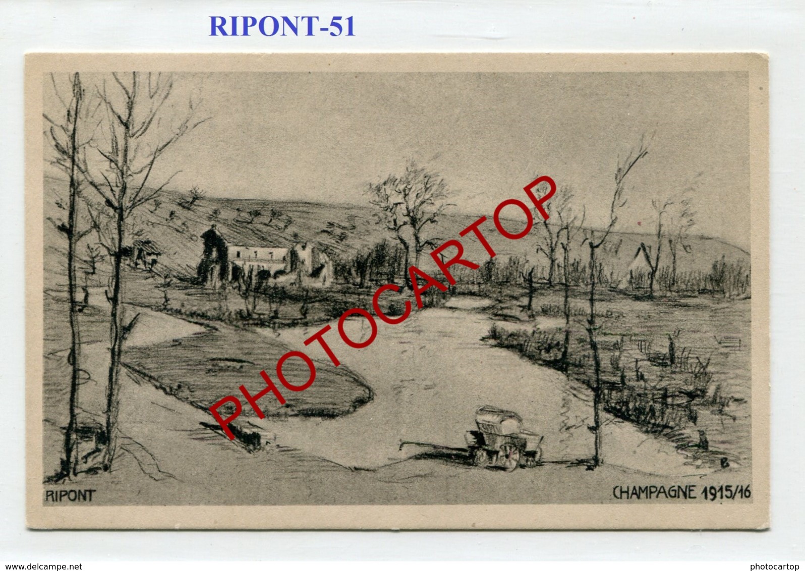 RIPONT-Dessin-CARTE Imprimee Allemande-Guerre14-18-1WK-France-51-Militaria- - Ville-sur-Tourbe