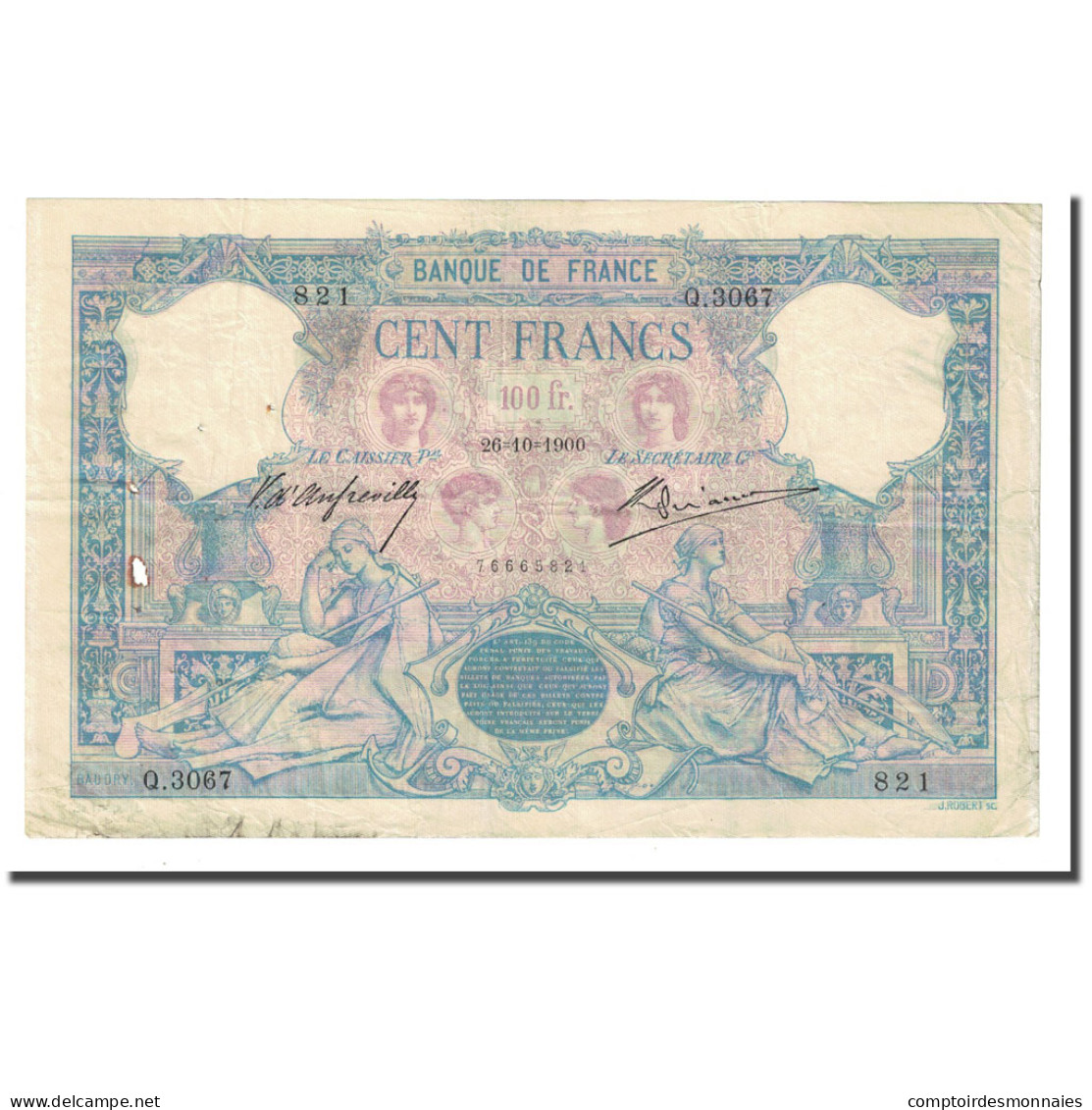 France, 100 Francs, Bleu Et Rose, 1900-10-26, TB+, Fayette:21.13, KM:65c - 100 F 1888-1909 ''Bleu Et Rose''