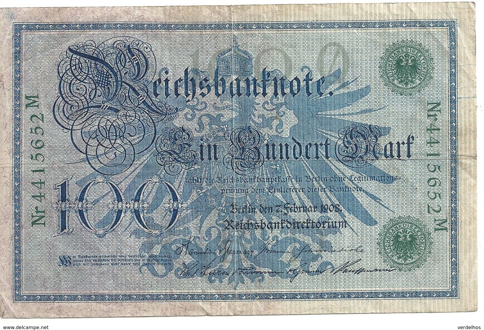 ALLEMAGNE 100 MARK 1908 VF P 34 - 100 Mark