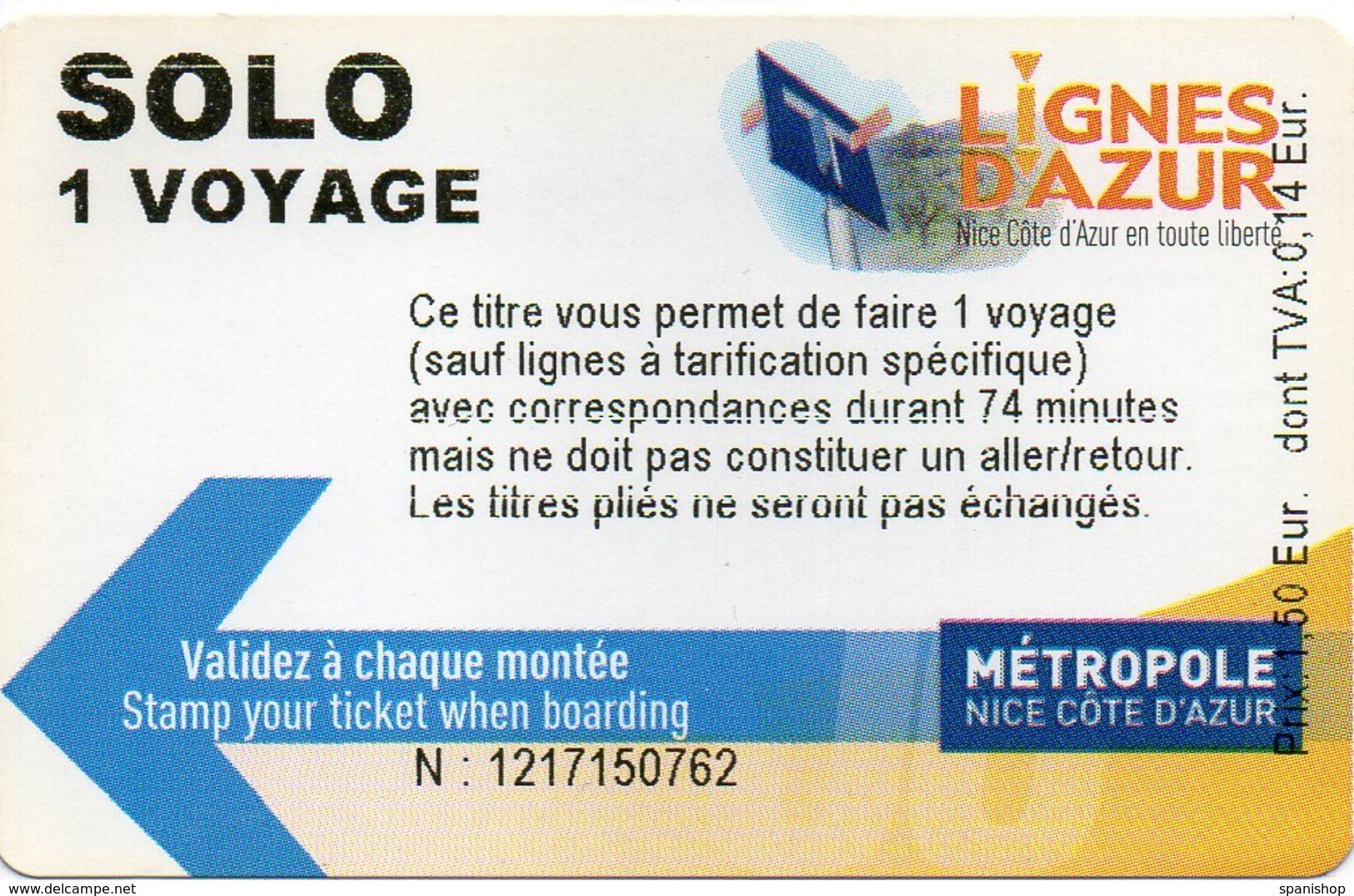 NIZA  -  NICE  France   TRAM - BUS - CREABUS Simple Ticket Used Tranvia Tranway Autobus - Europa