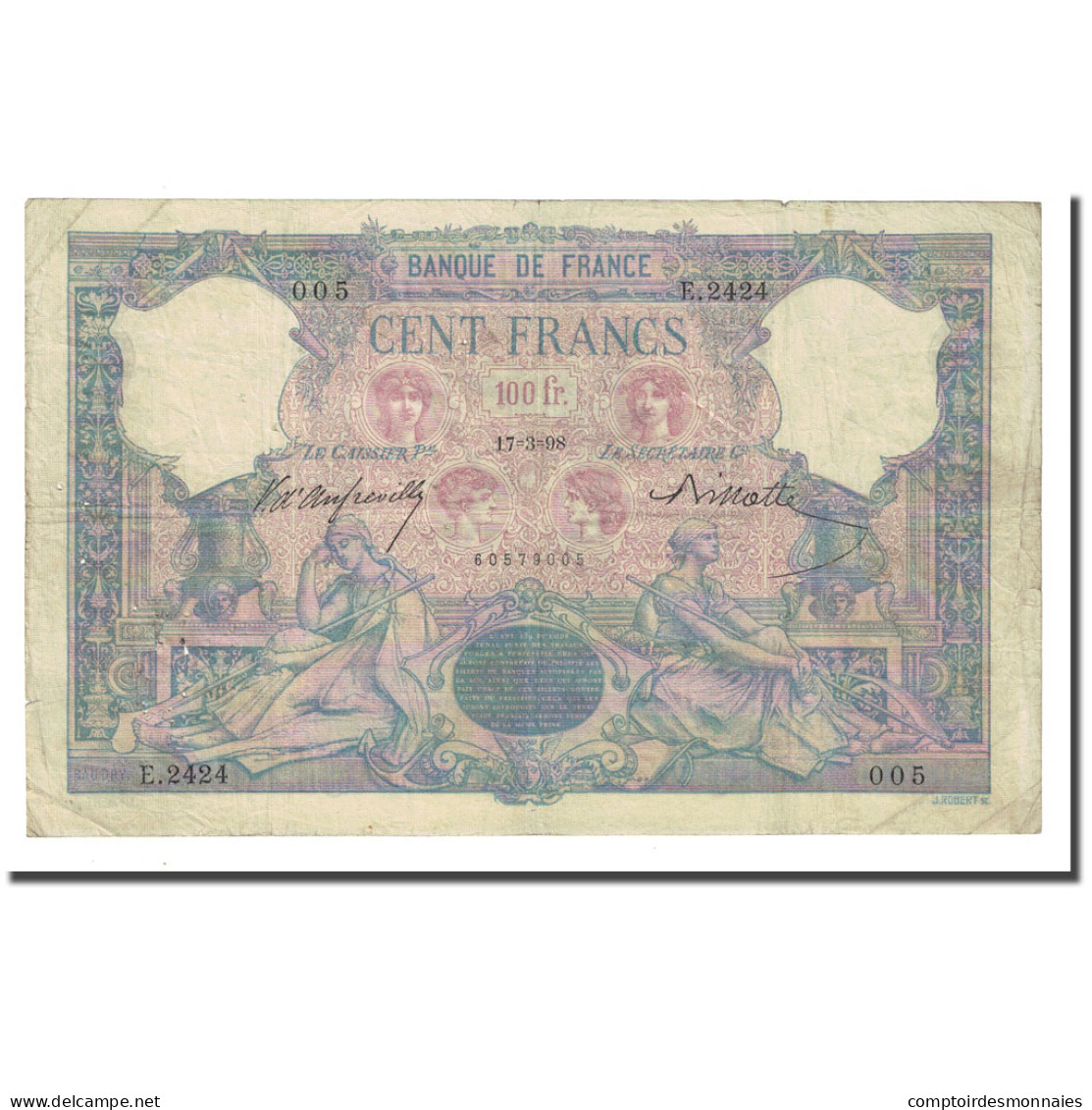 France, 100 Francs, Bleu Et Rose, 1898-03-17, TTB, Fayette:21.11, KM:65b - 100 F 1888-1909 ''Bleu Et Rose''