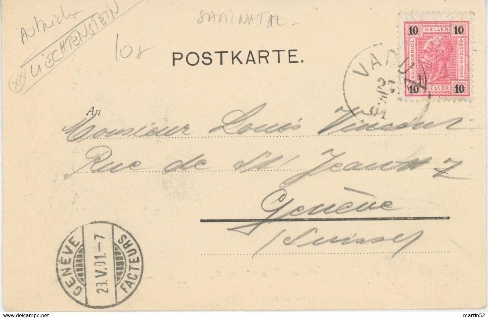 Liechtenstein 1901: Bild-PK CPI "Saminatal Mit Succa" Vorläufer Précurseur Michel-No. 89 O VADUZ 27/5/01 (LBK CHF 40.00) - ...-1912 Vorphilatelie