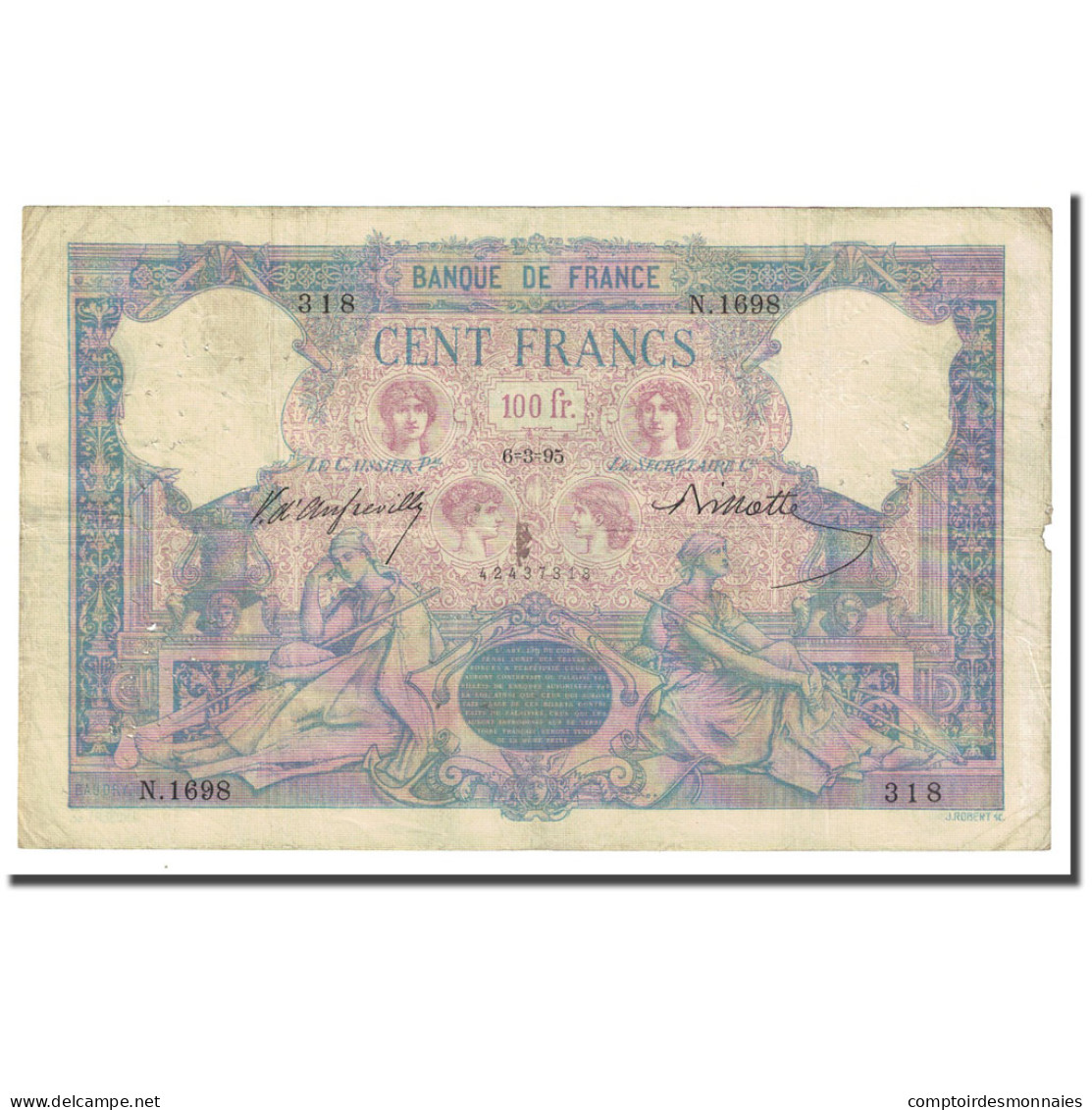 France, 100 Francs, Bleu Et Rose, 1895-03-06, TB, Fayette:21.8, KM:65b - 100 F 1888-1909 ''Bleu Et Rose''