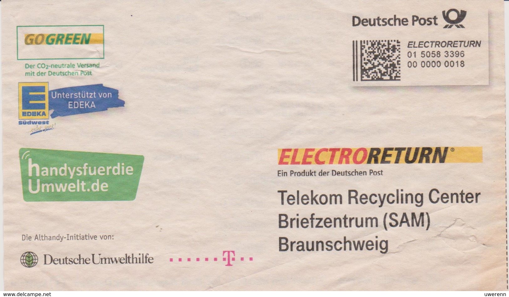 Deutschland: Aufkleber "ELECTRORETURN" Aus Aktion Zum Einschicken Alter Handys, Starke Gebrauchsspuren - Milieubescherming & Klimaat