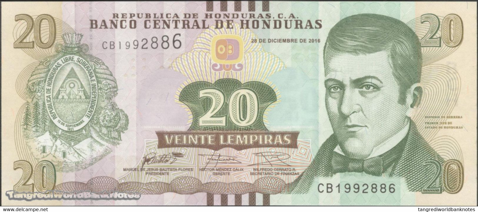 TWN -  HONDURAS NEW - 20 Lempiras 28.12.2016 (2018) Prefix CB - Printer: PWPW S.A. UNC - Honduras