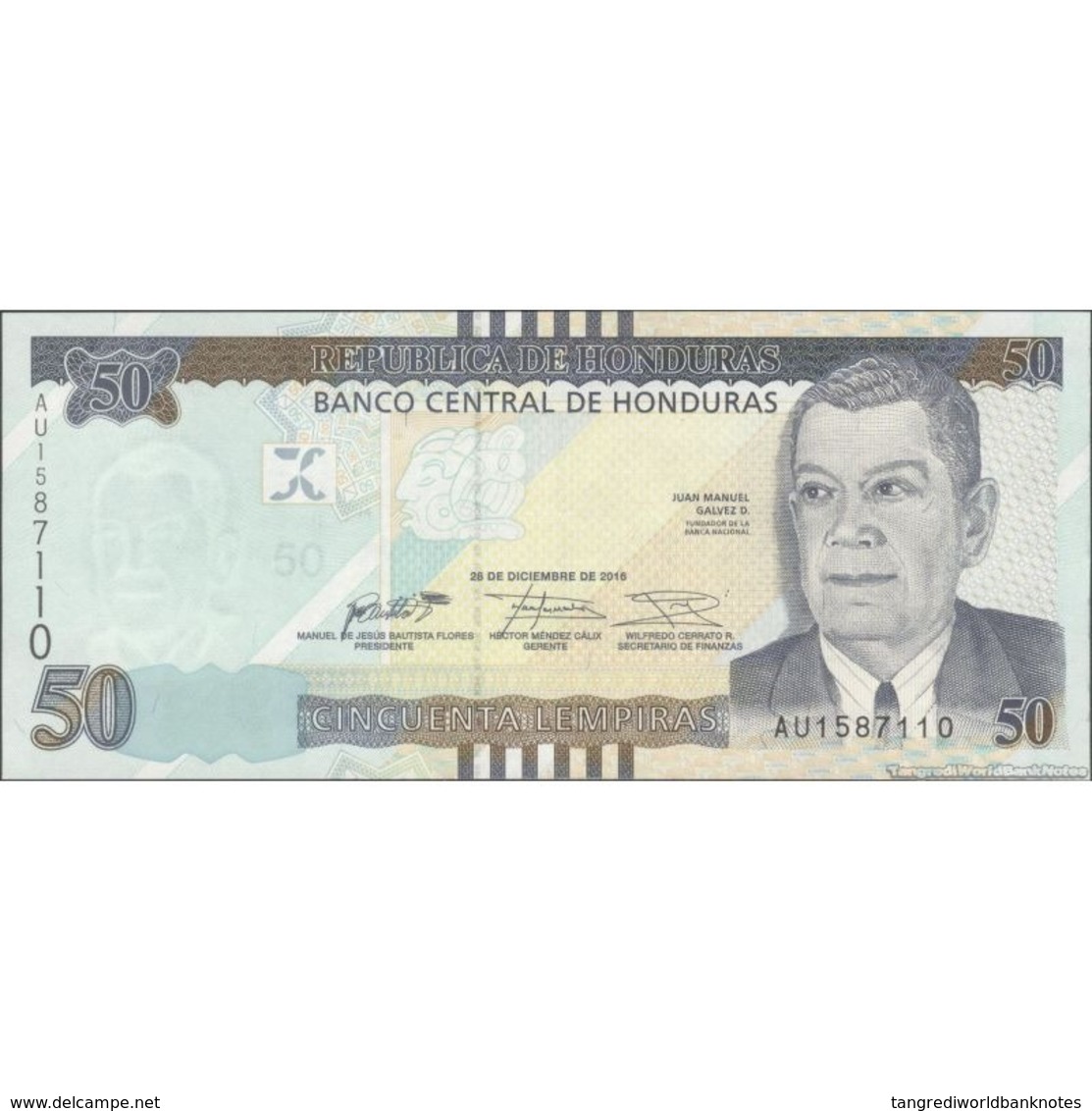 TWN - HONDURAS NEW - 50 Lempiras 28.12.2016 (2018) Prefix AU - Printer: PWPW S.A. UNC - Honduras