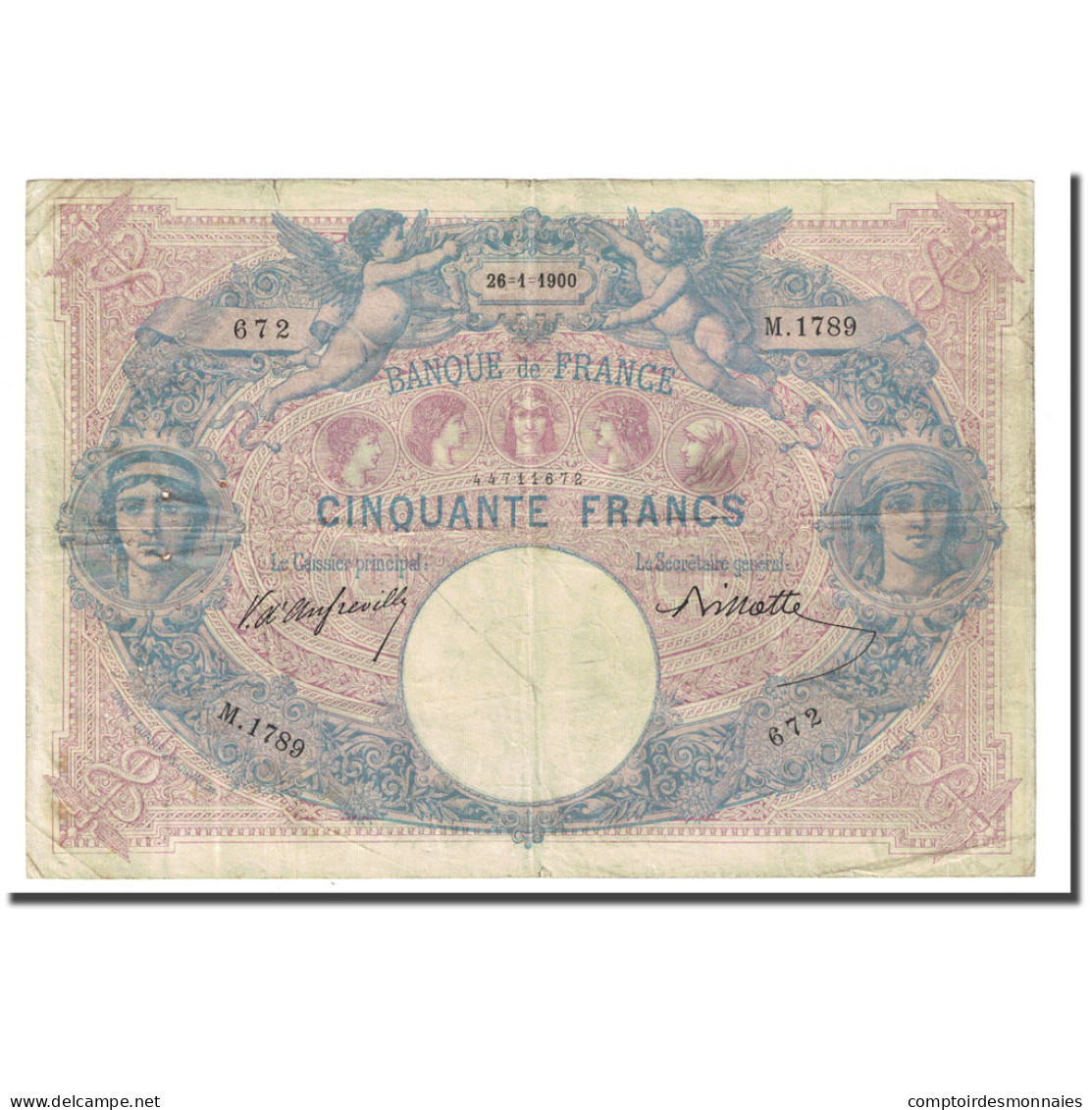 France, 50 Francs, Bleu Et Rose, 1900-01-26, TB, Fayette:14.12, KM:64b - 50 F 1889-1927 ''Bleu Et Rose''