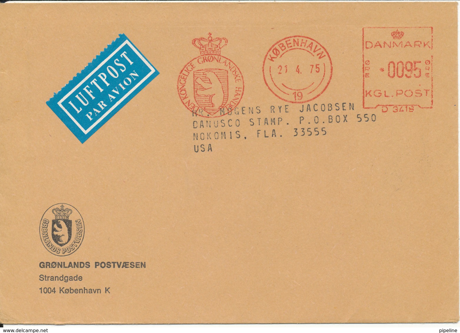 Denmark Cover With Meter Cancel Copenhagen 21-4-1975 (Den Kongelige Grönlandske Handel) - Covers & Documents