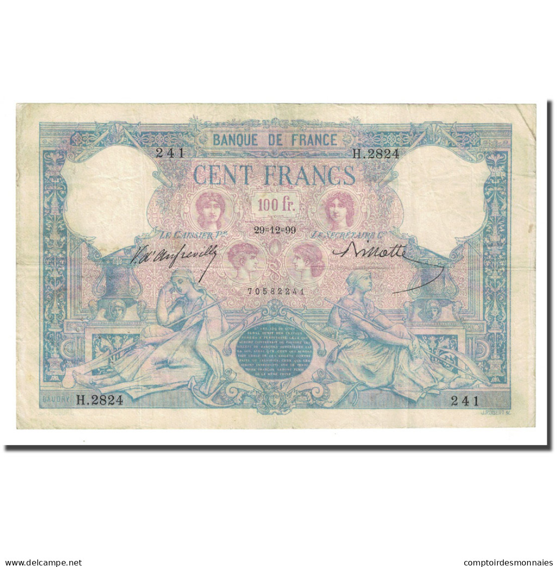 France, 100 Francs, Bleu Et Rose, 1899-12-29, TTB+, Fayette:21.12, KM:65b - 100 F 1888-1909 ''Bleu Et Rose''