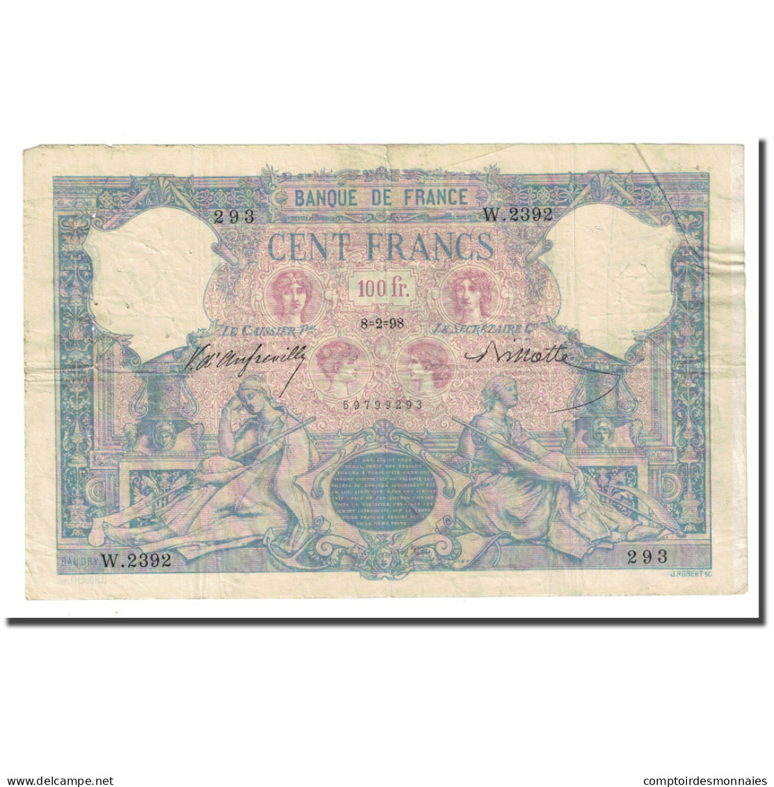 France, 100 Francs, Bleu Et Rose, 1898-02-08, TB, Fayette:21.11, KM:65b - 100 F 1888-1909 ''Bleu Et Rose''
