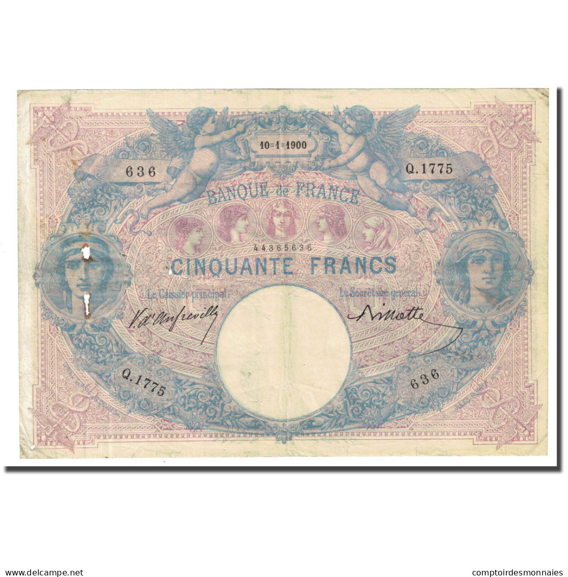 France, 50 Francs, Bleu Et Rose, 1900-01-10, TB, Fayette:14.12, KM:64b - 50 F 1889-1927 ''Bleu Et Rose''