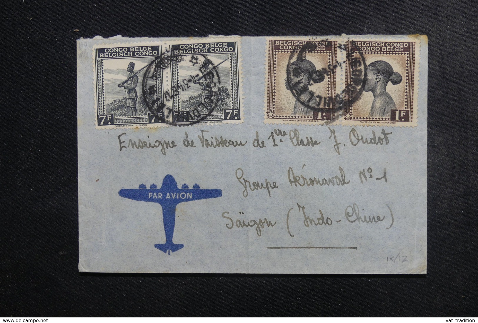 CONGO BELGE - Enveloppe De Léopoldville Pour Soldat à Saïgon En 1946 Par Avion, Affranchissement Plaisant - L 46284 - Lettres & Documents