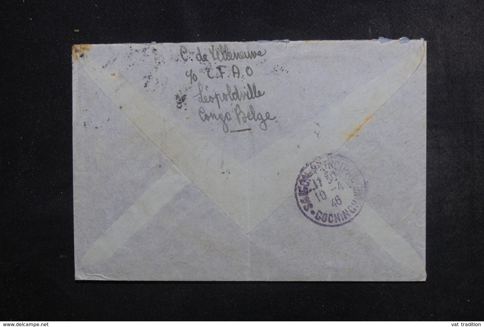 CONGO BELGE - Enveloppe De Léopoldville Pour Soldat à Saïgon En 1946 Par Avion, Affranchissement Plaisant - L 46284 - Lettres & Documents