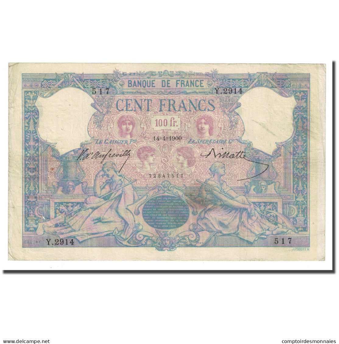 France, 100 Francs, Bleu Et Rose, 1900-04-14, TTB, Fayette:21.13, KM:65b - 100 F 1888-1909 ''Bleu Et Rose''