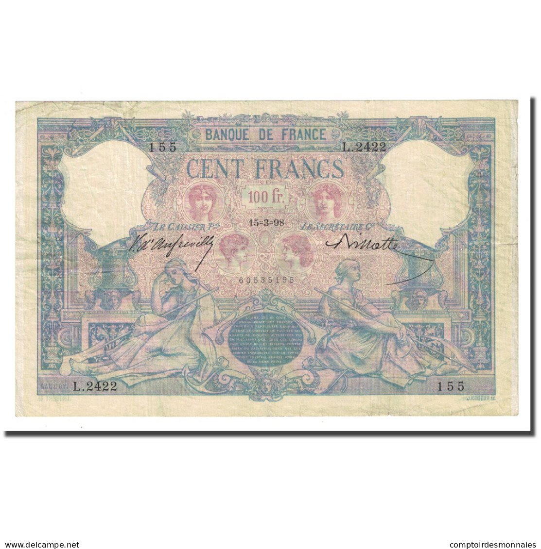 France, 100 Francs, Bleu Et Rose, 1898-03-15, TTB, Fayette:21.11, KM:65b - 100 F 1888-1909 ''Bleu Et Rose''