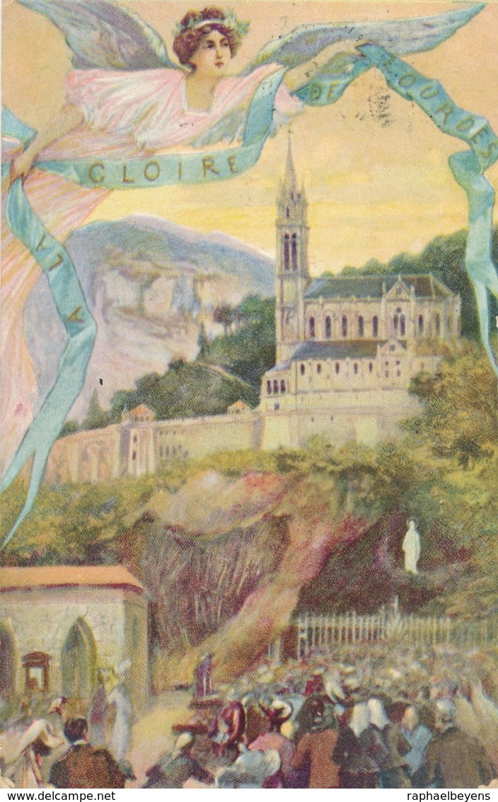 CPA Colorisée 10. A La Gloire De Lourdes Union Postale Universelle Circulée - Lourdes