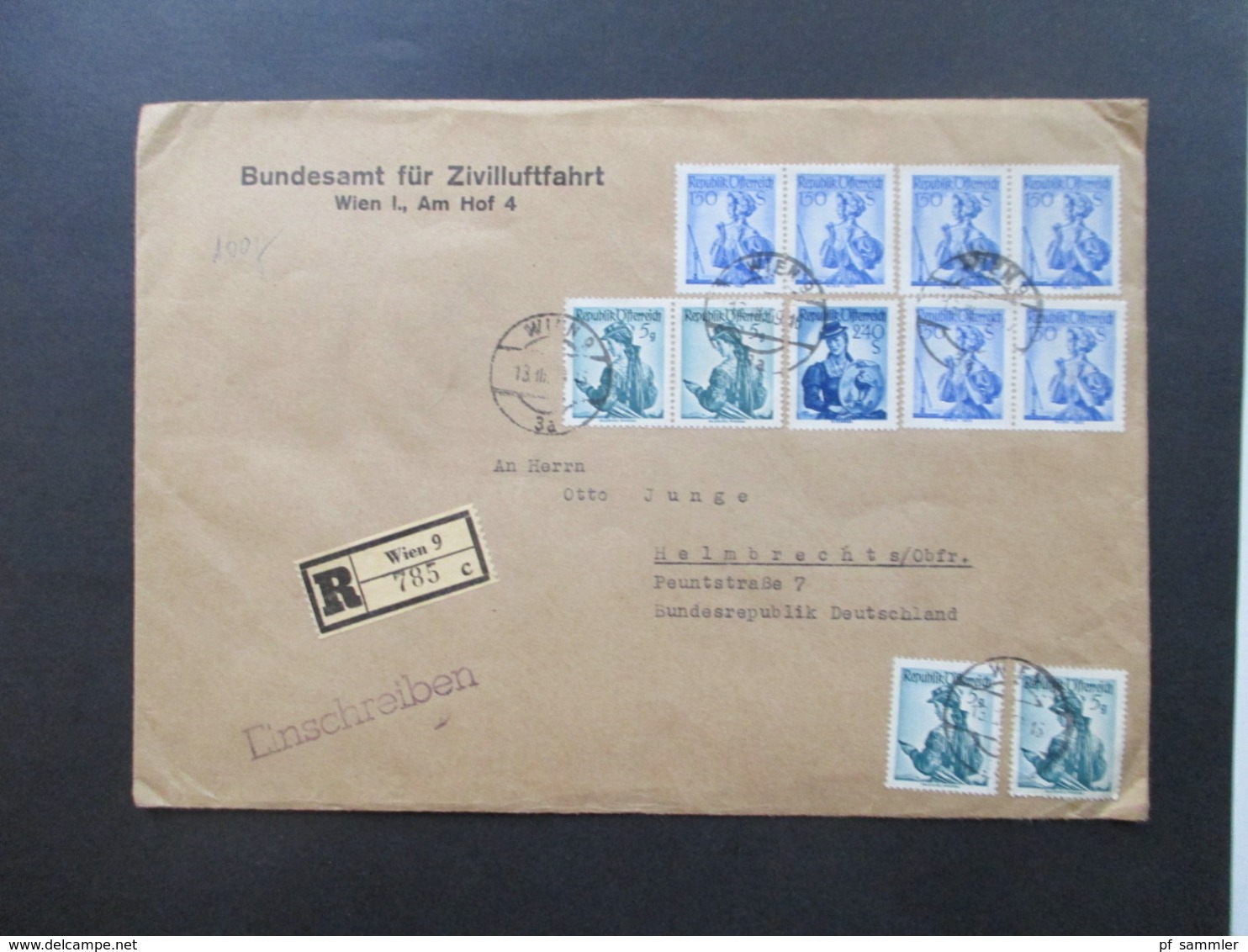 Österreich 1959 Trachten Hohe MiF Einschreiben Wien 9 Vom Bundesamt Für Zivilluftfahrt - Cartas & Documentos