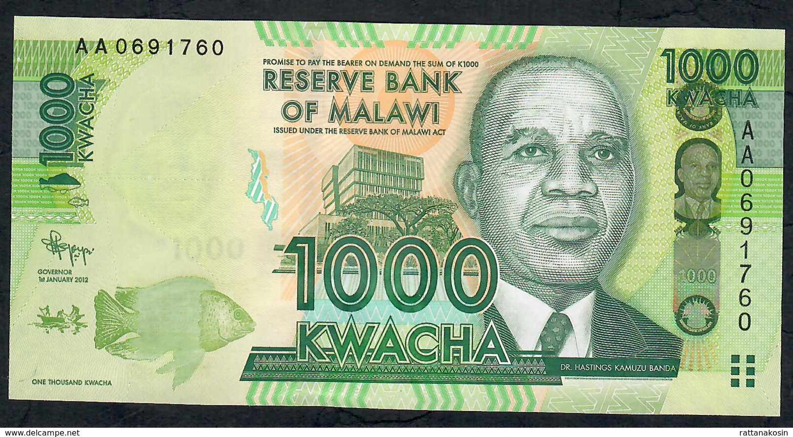 MALAWI P62a  1000 KWACHA 2012  #AA0      UNC. - Malawi
