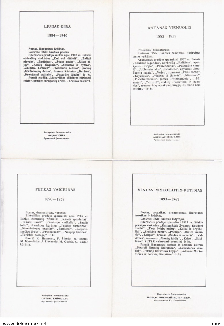 Lithuania Lietuva USSR 1983 Set Of 16 Cards Of Soviet Writers Writer Author - Lituania