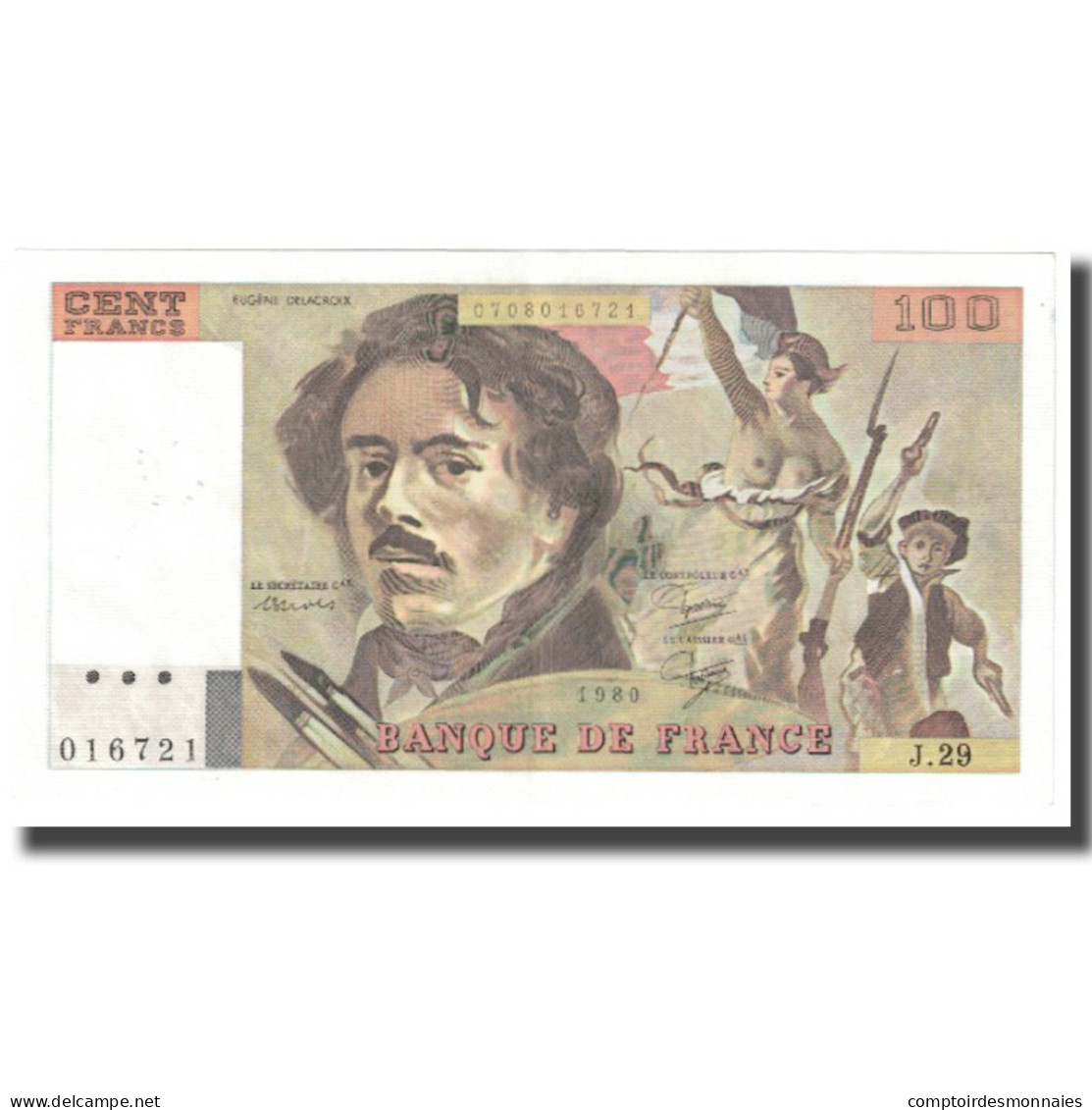 France, 100 Francs, Delacroix, 1980, P. A.Strohl-G.Bouchet-J.J.Tronche, 1980 - 100 F 1978-1995 ''Delacroix''