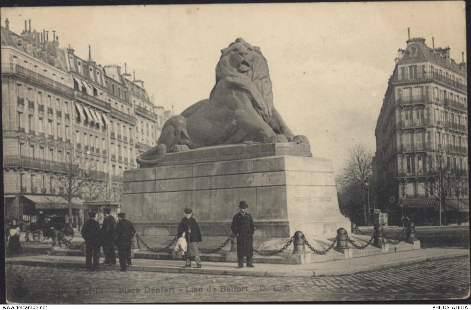 YT 111 Blanc Paris 21 4 04 Montparnasse Taxe GB 1d FBC Triangle T + 0.05manuscrit CPA Paris Lion Belfort Pr Guernesey - 1877-1920: Période Semi Moderne