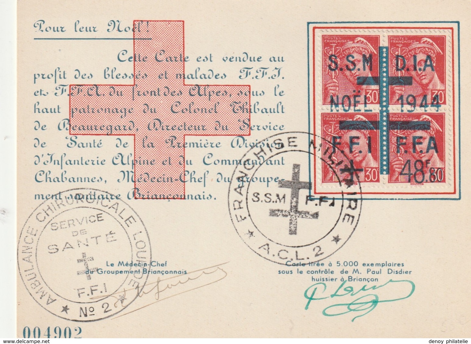 France Liberation Ambulance Chirurgicale FFI Noel 1944 N° 4902 - Liberazione