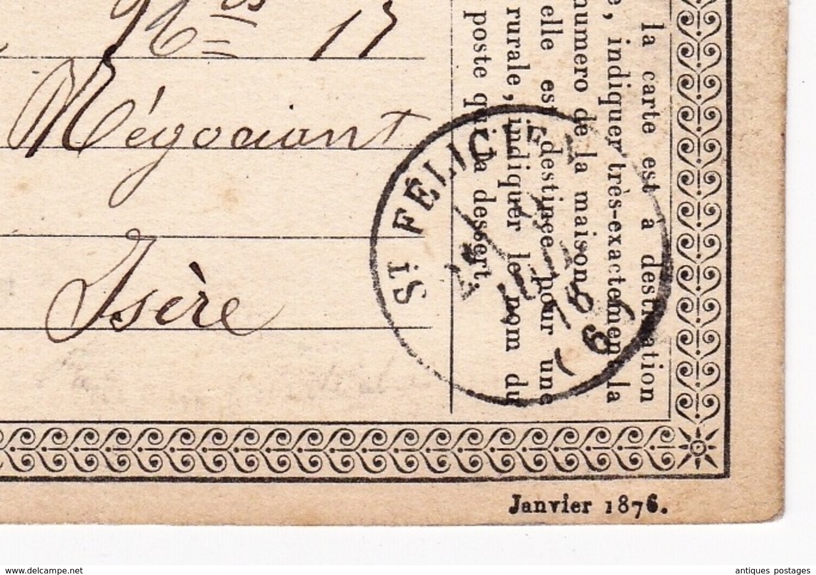 Carte Postale 1876 Saint-Félicien Ardèche Grenoble Isère Chanvre Cerès 15 Centimes - 1871-1875 Cérès