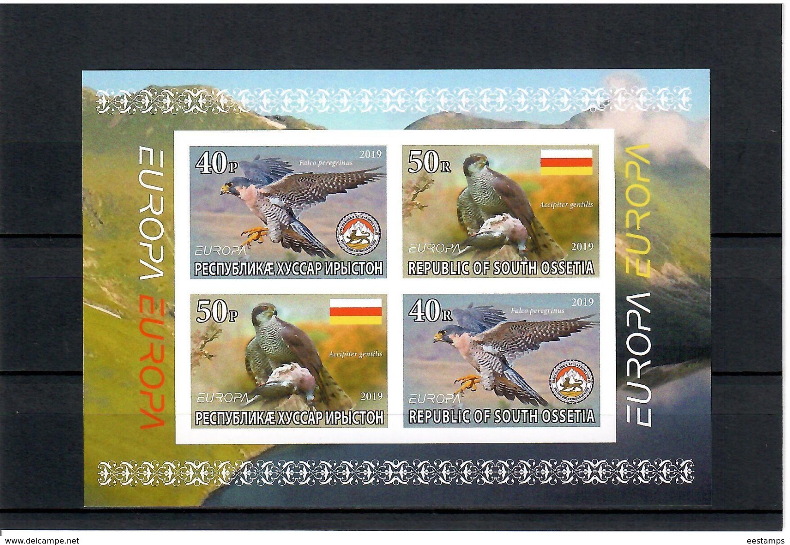 Georgia / South Ossetia . EUROPA 2019. National Birds. (Arms,Flag) . Imperf. S/S:40,40,50,50 - Georgia