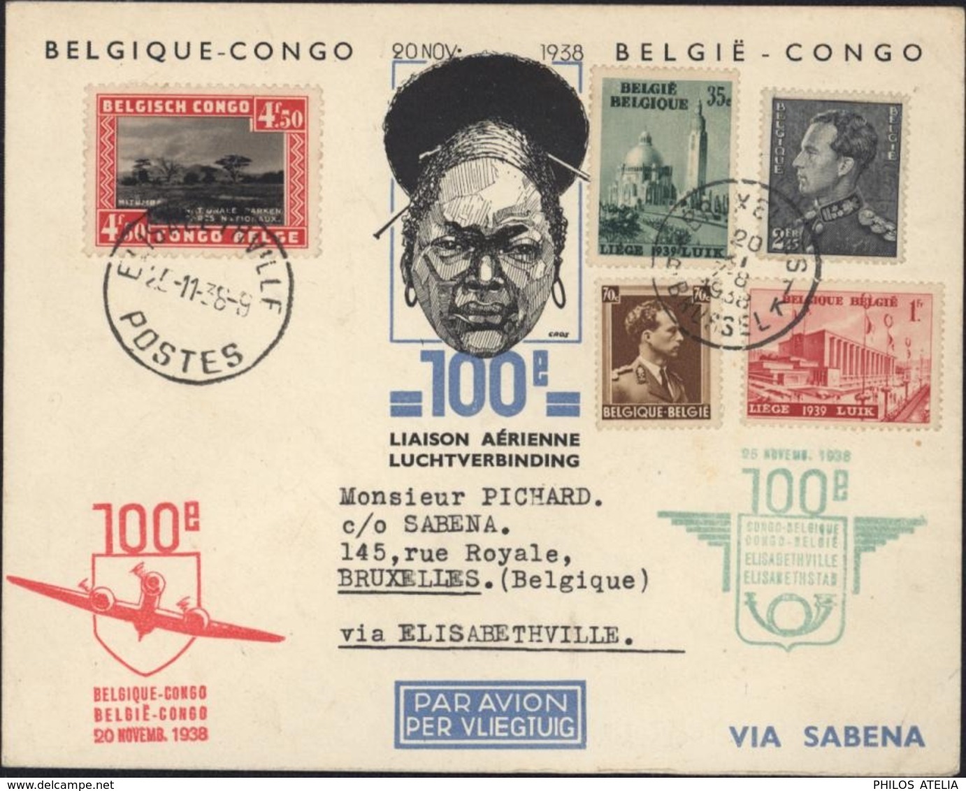 100e Liaison Aérienne Belgique Congo YT Belge 427 432 484 485 CAD Bruxelles 20 11 38 + Congo 196A Elisabethville 25 11 - Other & Unclassified