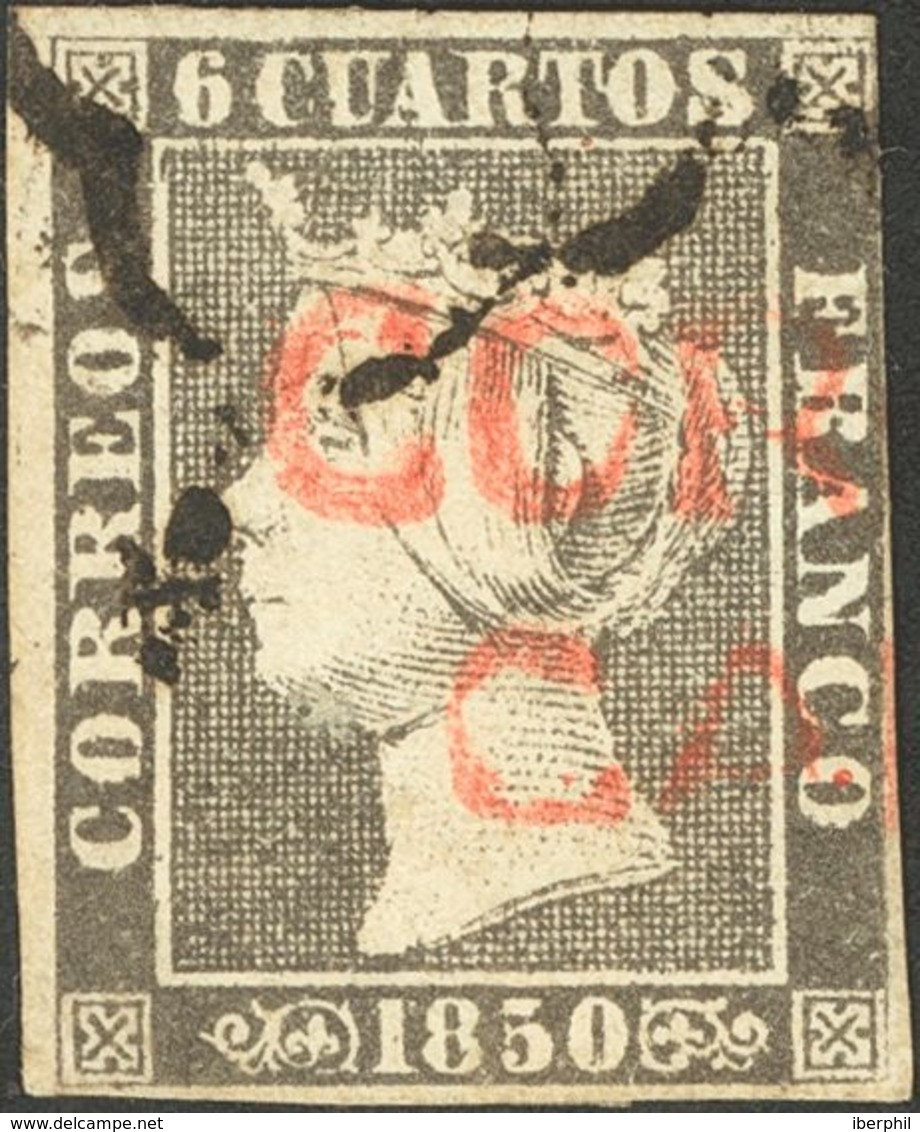 º1A. 1850. 6 Cuartos Negro. Matasello Mixto ARAÑA Y Prefilatélico CORCVBION / GALICIA, En Rojo (se Adjunta Carta Prefila - Altri & Non Classificati