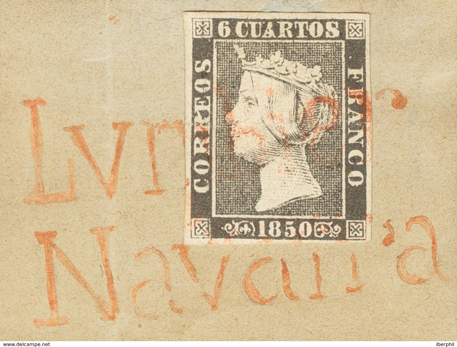 º1A. 1850. 6 Cuartos Negro (la Pieza Está Sobrepuesta Sobre Un Fragmento Prefilatélico De época). Matasello Prefilatélic - Altri & Non Classificati