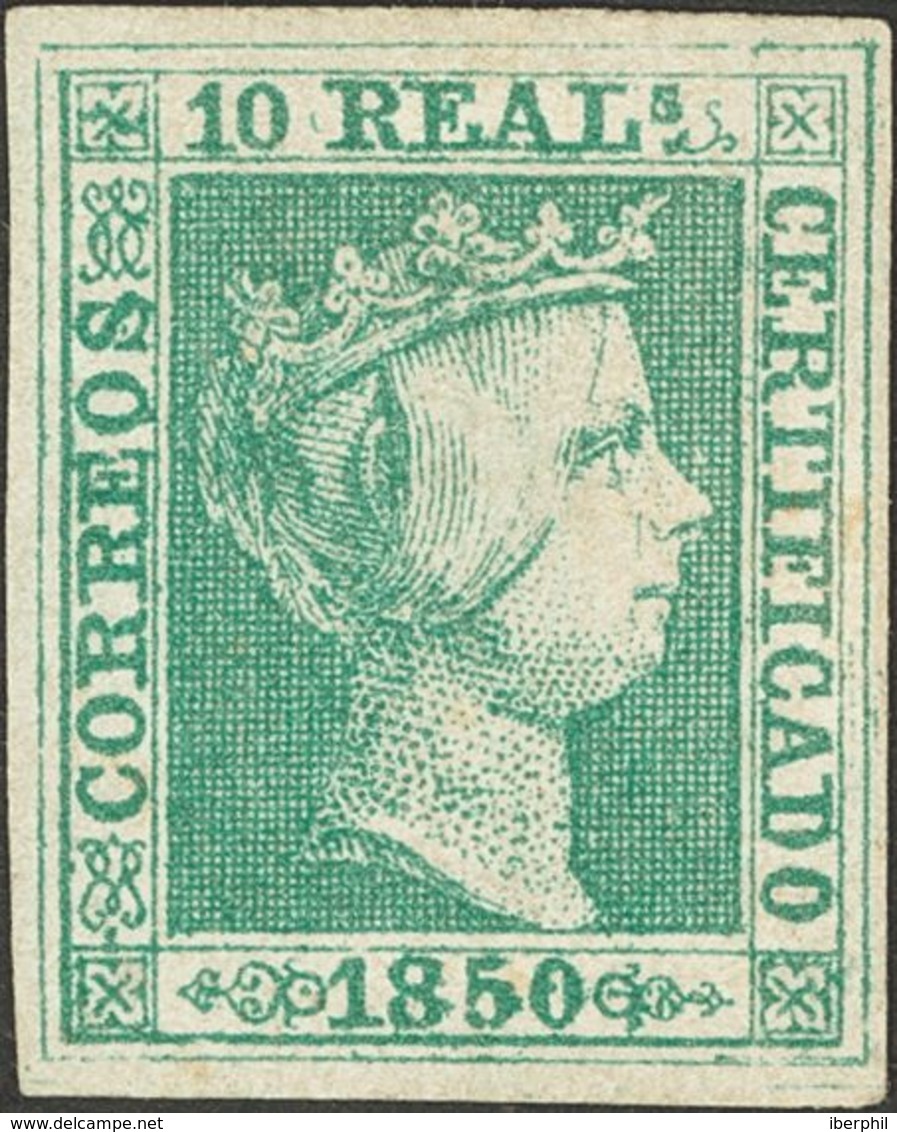 (*)5. 1850. 10 Reales Verde. Color Intenso Y Buenos Márgenes. PIEZA DE LUJO. Cert. COMEX. - Autres & Non Classés