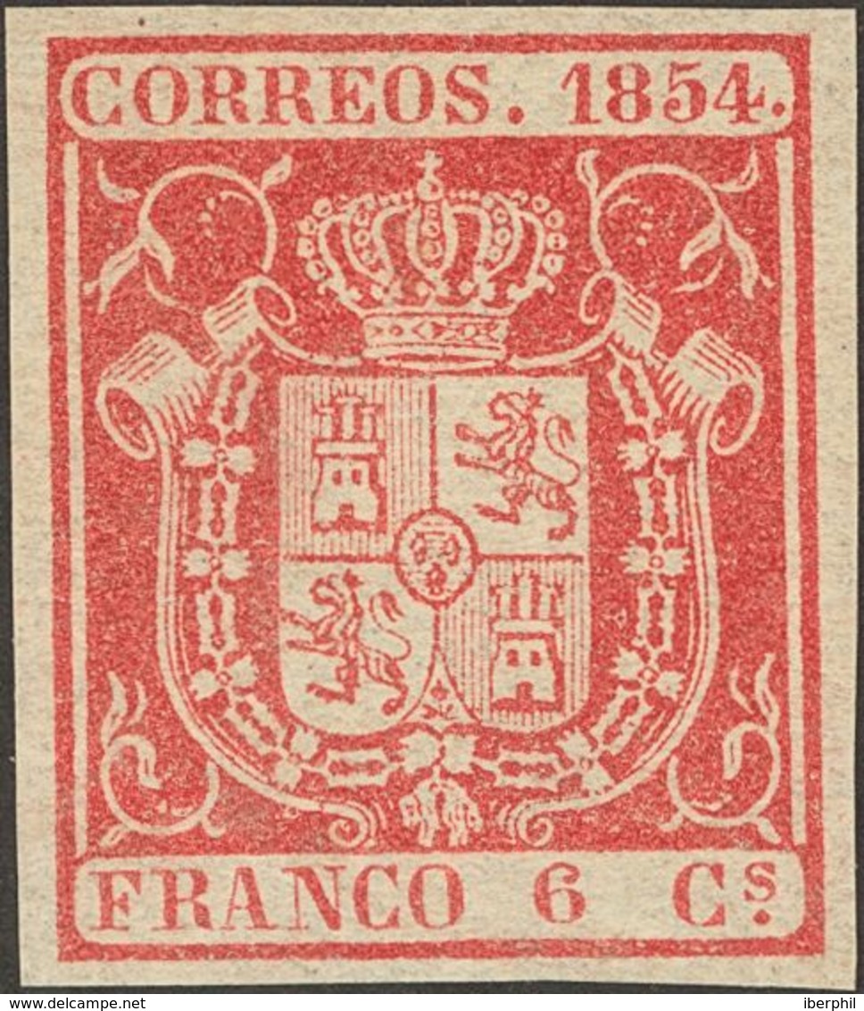 (*)24. 1854. 6 Cuartos Carmín. PIEZA DE LUJO. Cert. CEM. - Altri & Non Classificati