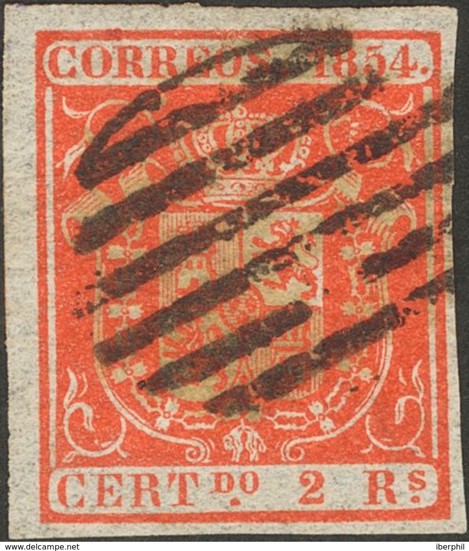 º25. 1854. 2 Reales Rojo, Esquina De Pliego. MAGNIFICO Y ESPECTACULAR. - Sonstige & Ohne Zuordnung