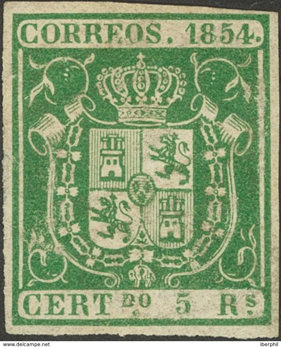 *26. 1854. 5 Reales Verde. Color Intenso. MAGNIFICO Y RARO. Cert. CEM. - Autres & Non Classés