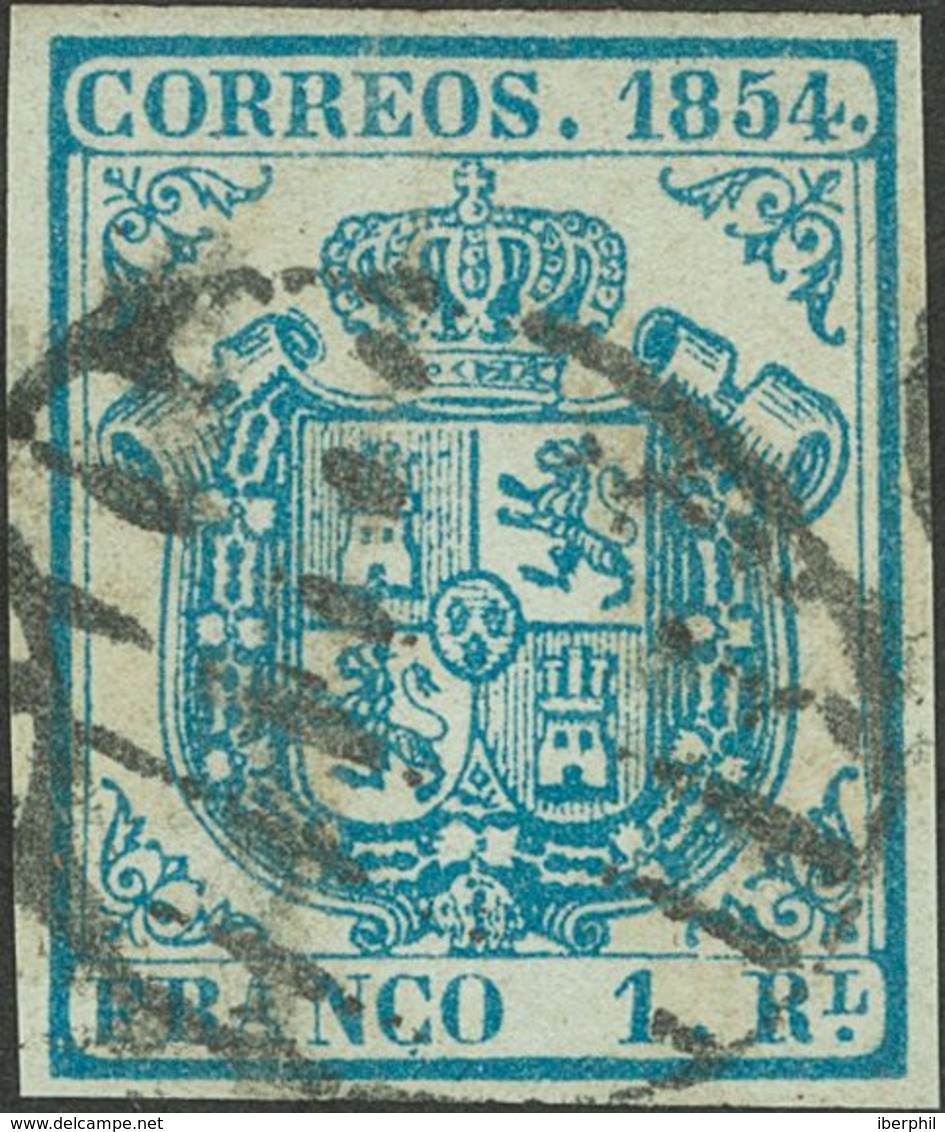 º34A. 1854. 1 Real Azul Claro (enormes Márgenes Y Color Intenso Y Muy Nítido). Matasello PARRILLA. PIEZA DE LUJO. Cert.  - Autres & Non Classés