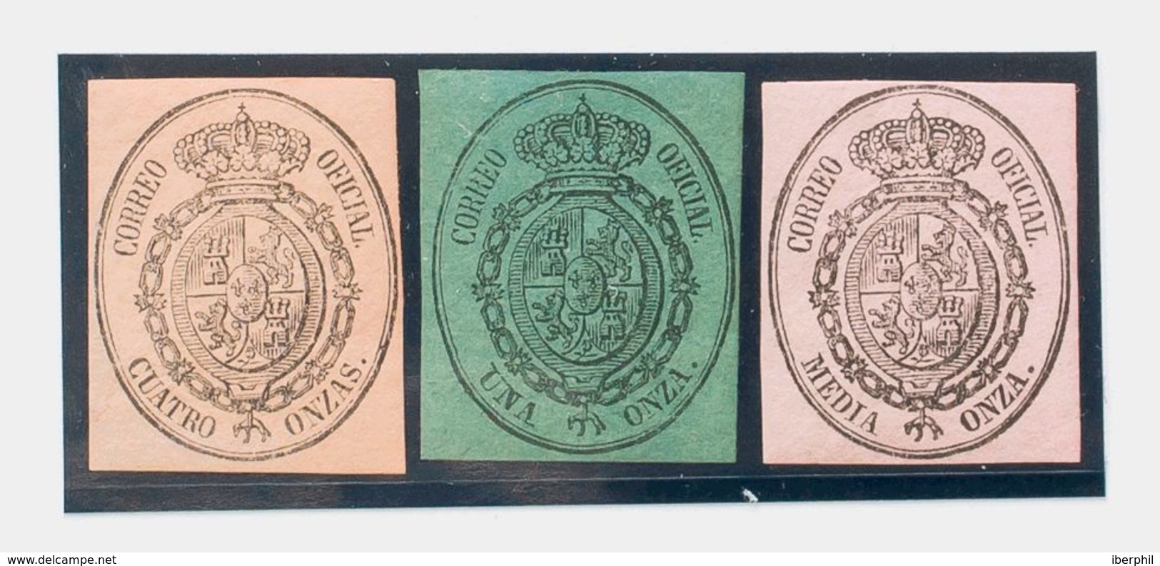 (*)35pb, 36pb, 37pa. 1855. ½ Onza Negro Sobre Rosa, 1 Onza Negro Sobre Verde Y 4 Onzas Negro Sobre Salmón. Variedad CAMB - Autres & Non Classés