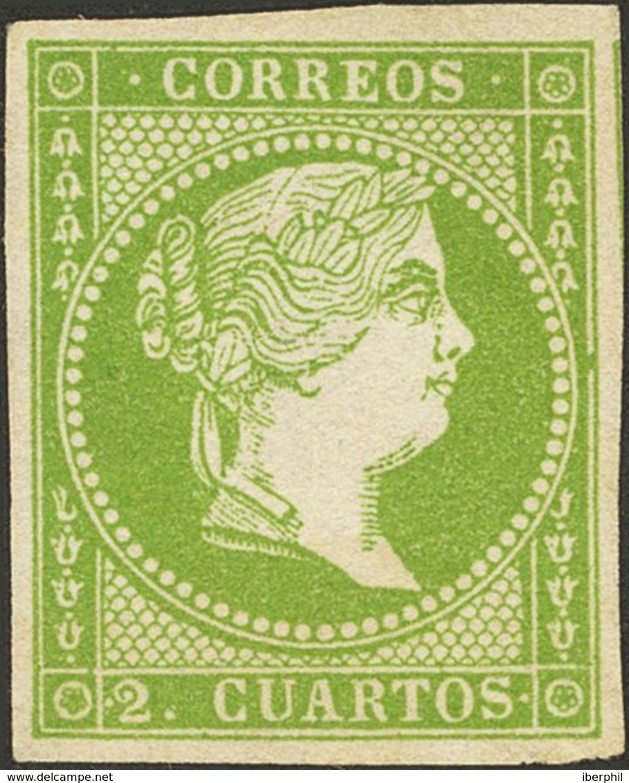 (*)47. 1855. 2 Cuartos Verde. Color Intenso Y Amplios Márgenes. MAGNIFICO. Cert. CEM. - Sonstige & Ohne Zuordnung