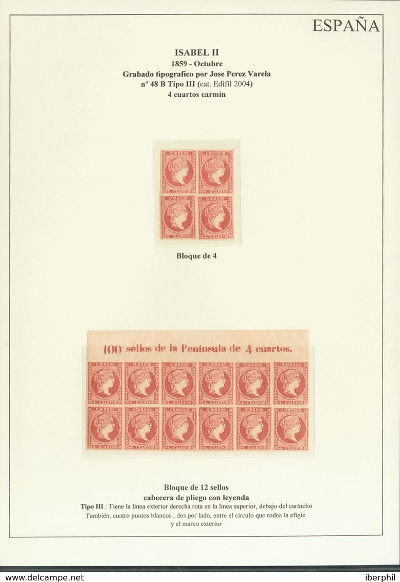 */º48, 48C, 48D. 1855. Interesante Conjunto De Bloques En Nuevo Y Usado Del 4 Cuartos Rojo Con Diferentes Tipos En Nuevo - Sonstige & Ohne Zuordnung