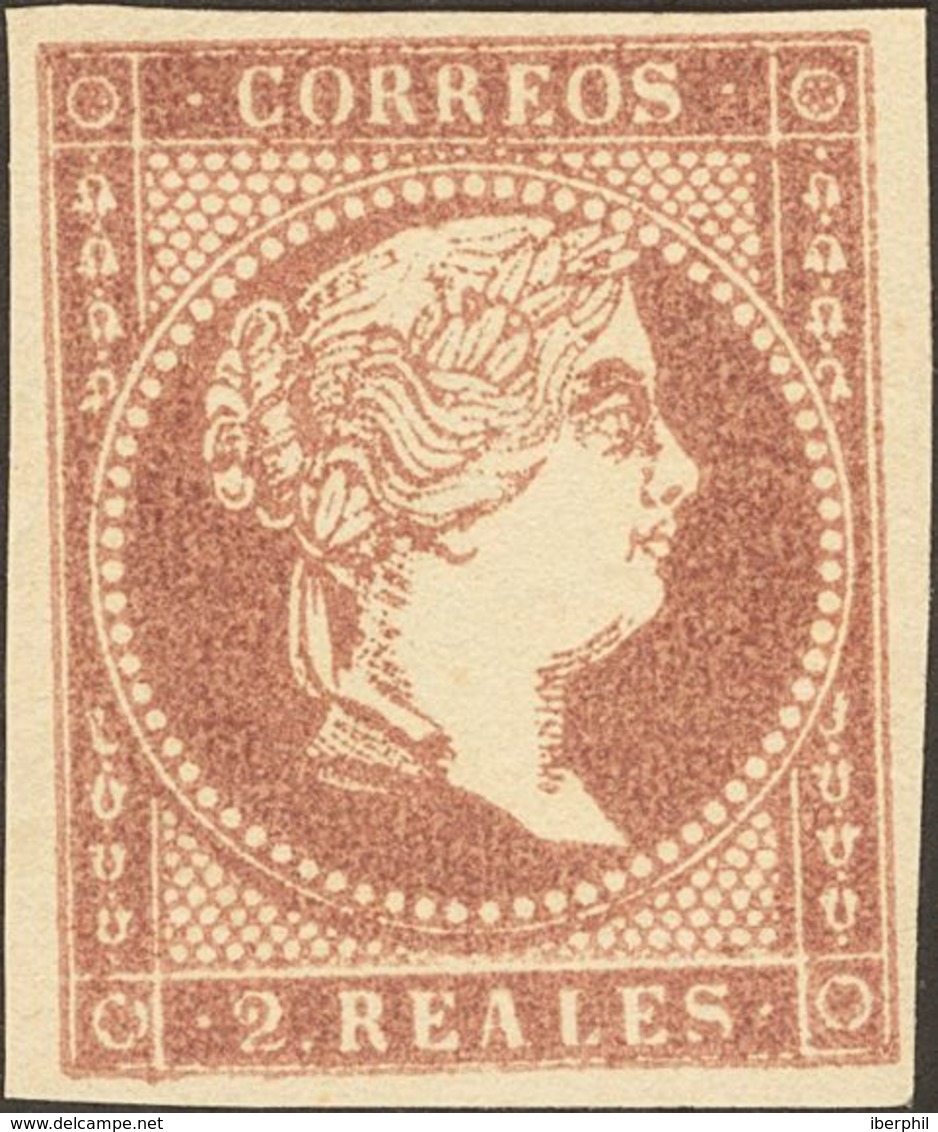 **50. 1855. 2 Reales Violeta. Color Muy Intenso Y Grandes Márgenes. PIEZA DE LUJO. - Autres & Non Classés