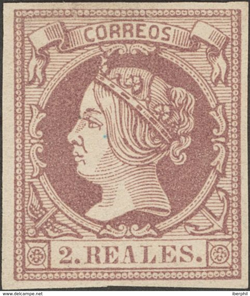 (*)56. 1860. 2 Reales Lila. Color Intenso. MAGNIFICO. Cert. COMEX. - Other & Unclassified