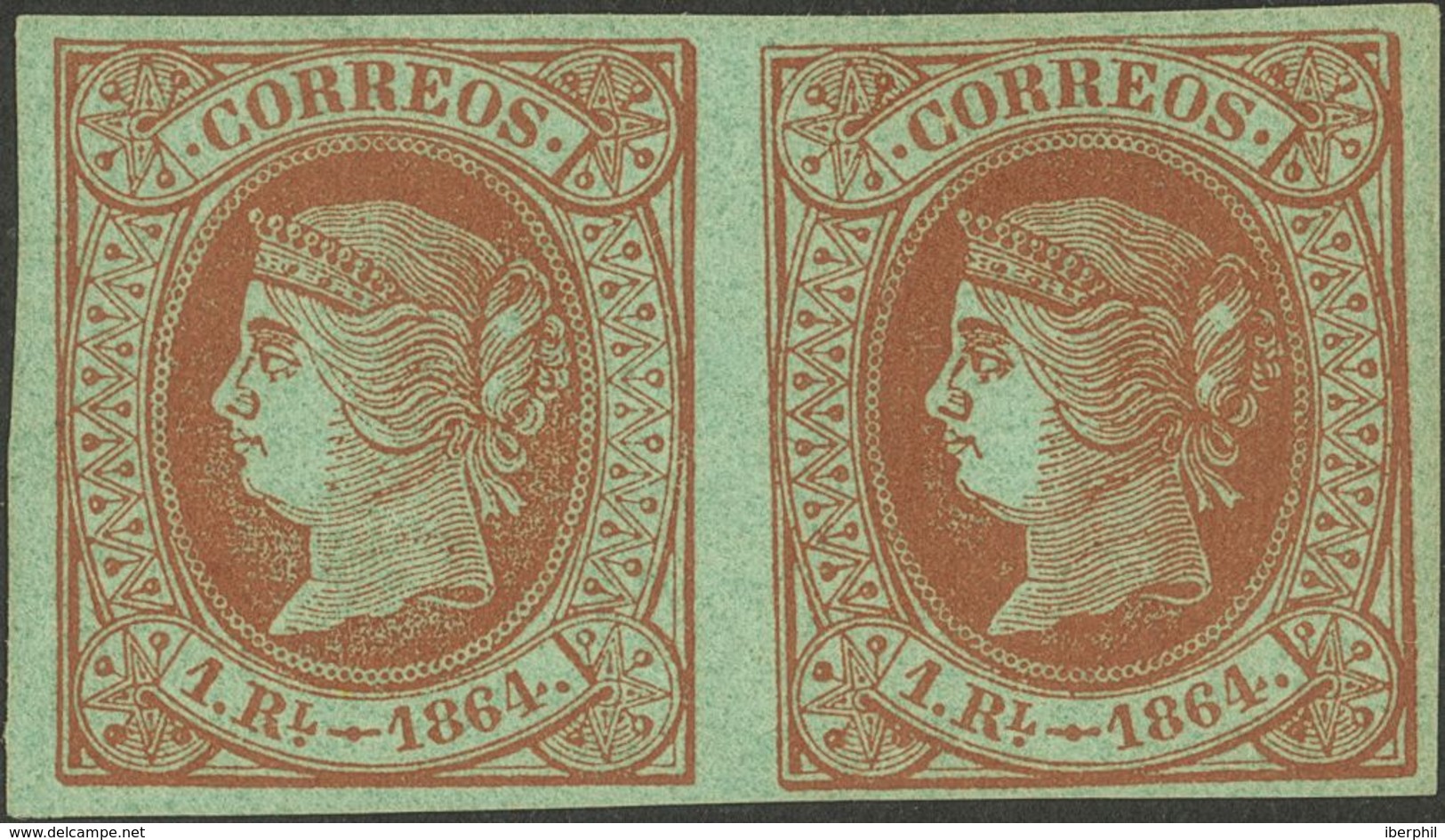 *67(2). 1864. 1 Real Castaño, Pareja. MAGNIFICA. Edifil 2014: 670 Euros - Sonstige & Ohne Zuordnung