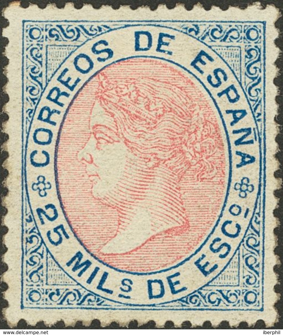 *95. 1867. 25 Mils Azul Y Rosa. Color Intenso Y Excelente Centraje. MAGNIFICO. Cert. EXFIMA. - Autres & Non Classés